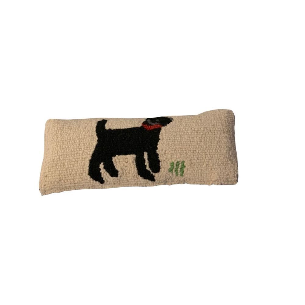 Hooked Ivory Black Lab Decorative Pillow - Cozy Farmhouse Accent 12x5